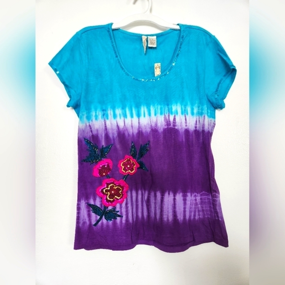 Tie Dye Susan Lawrence Top with Embroidered Elements